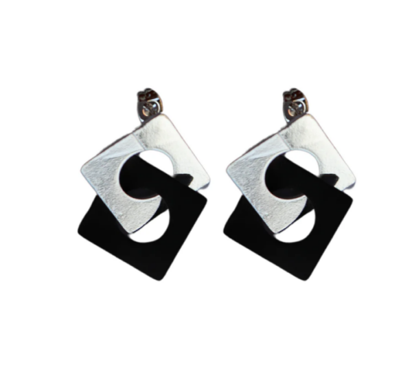 Carre Silver & Black Stud Earrings CARSB-SE