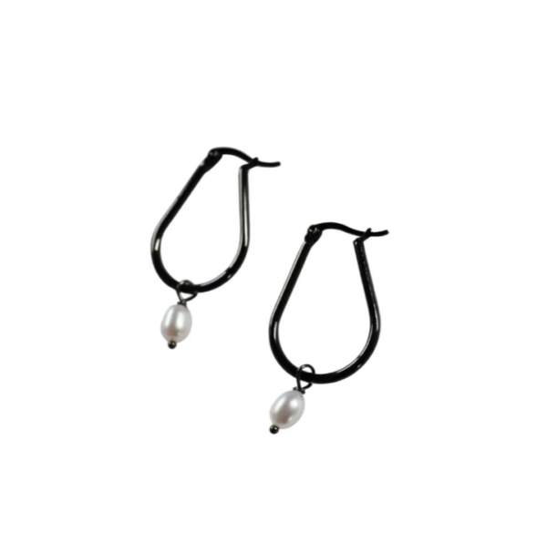 Steel Me Black U Pearl Earrings HOPUP-BE