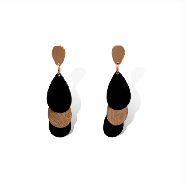 Ovale Tear Drop Earrings  Rose Gold & Black