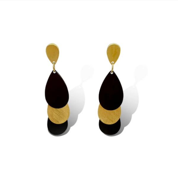 Ovale Tear Drop Earrings  Yellow Gold & Black