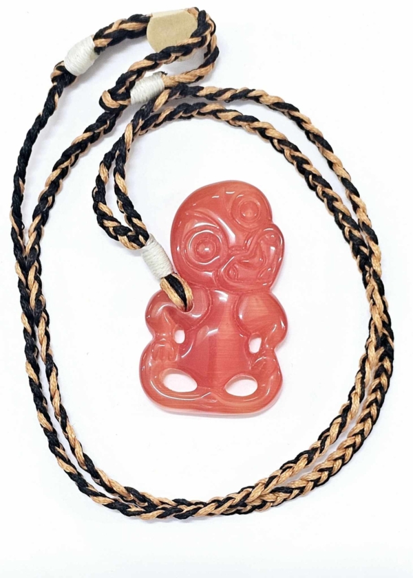 Hei tiki - Red Chrysoberyl, spun glass, Catseye on Woven Strand